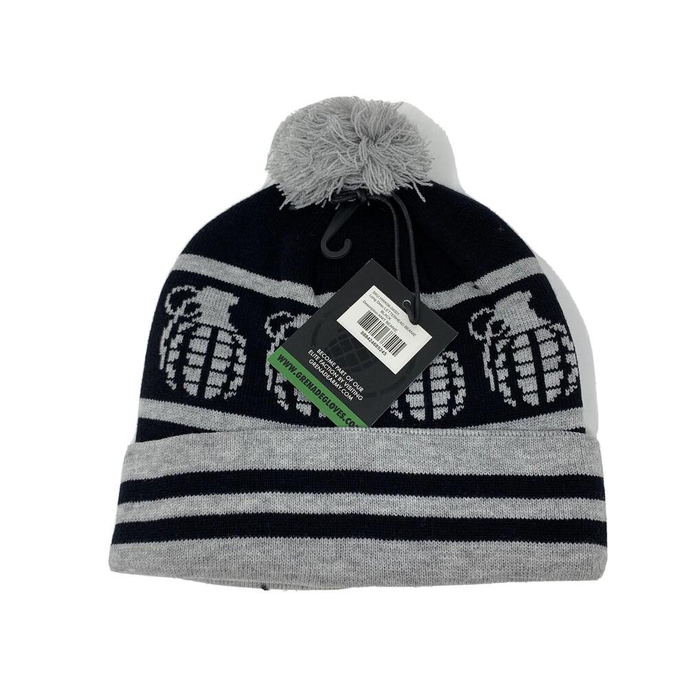 Grenade Letterhead Gray Knit Pom Pom Winter Hat Beanie Toque